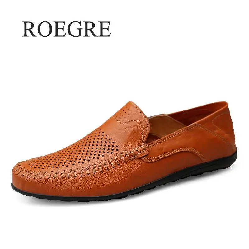 Günstige Echtes Leder Männer Casual Schuhe Luxus Marke 2019 Herren Loafer Mokassins Atmungs Slip Auf Schwarz Driving Schuhe Plus Größe 37 47