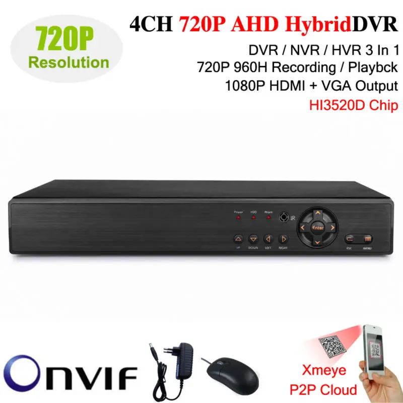 CCTV Видеонаблюдения 4ch AHD 720 P 960 H Безопасности DVR HDMI 1080 4 канала NVR ONVIF Рекордер для |