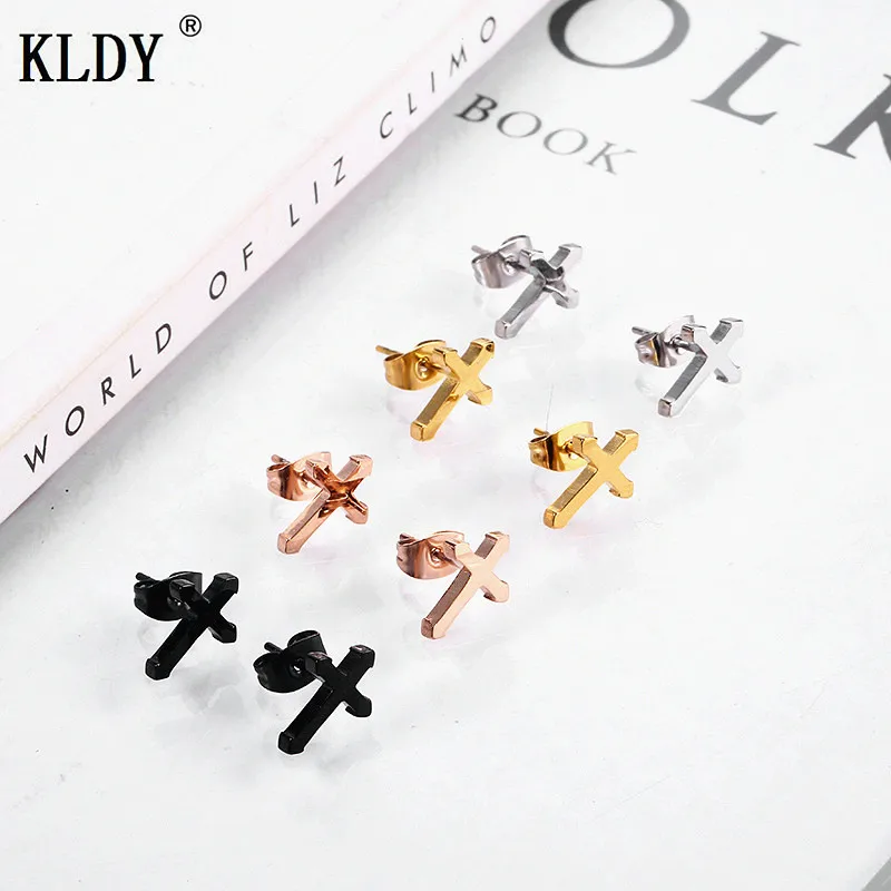 

KLDY gold earrings female cross stud earrings silver stainless steel simple stud earings women men small jewelry Drop shipping