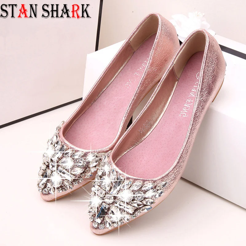 

2019 New Women Ballet Shoes Leisure Spring Pointy Ballerina Bling Rhinestone Flats Shoes Princess Shiny Crystal Wedding Shoes