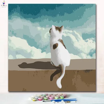 

A cat looking far away paintings pictures by numbers with kits animals cats canvas coloring numbers by numbers for children diy