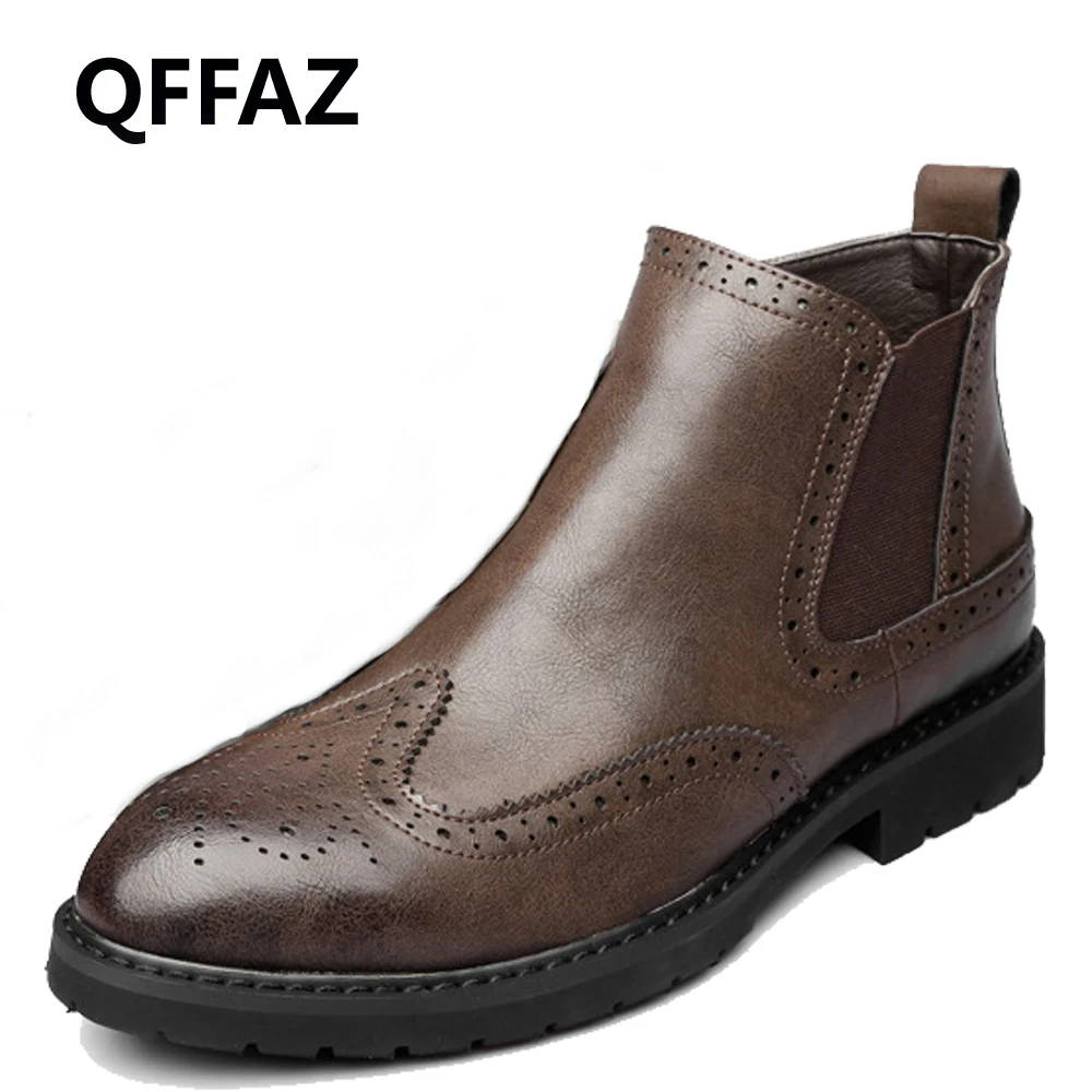 Зимние ботильоны QFFAZ осенние мужские мотоциклетные ботинки модная обувь 2018