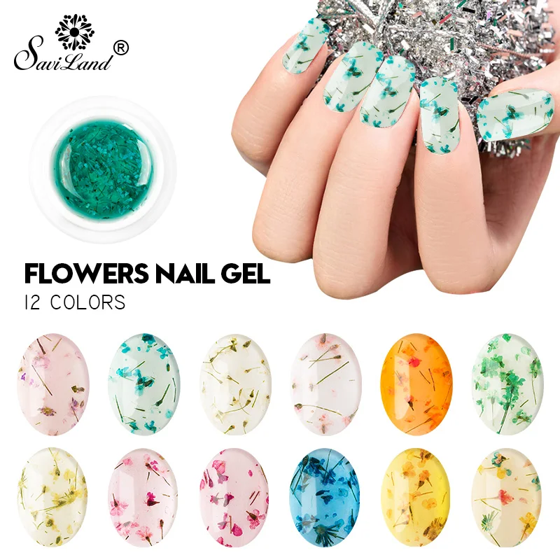 Saviland 3D Natural Dry Flower Gel Fairies Series Flowers Nail Gel