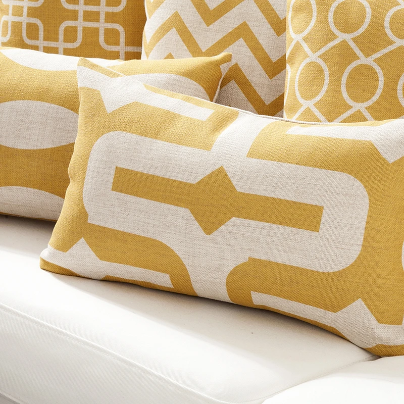 На продаже изысканные хлопковые льняные подушки для диванов, простые в скандинавском стиле подушки для сидений, желтые Чехлы для подушек, современные