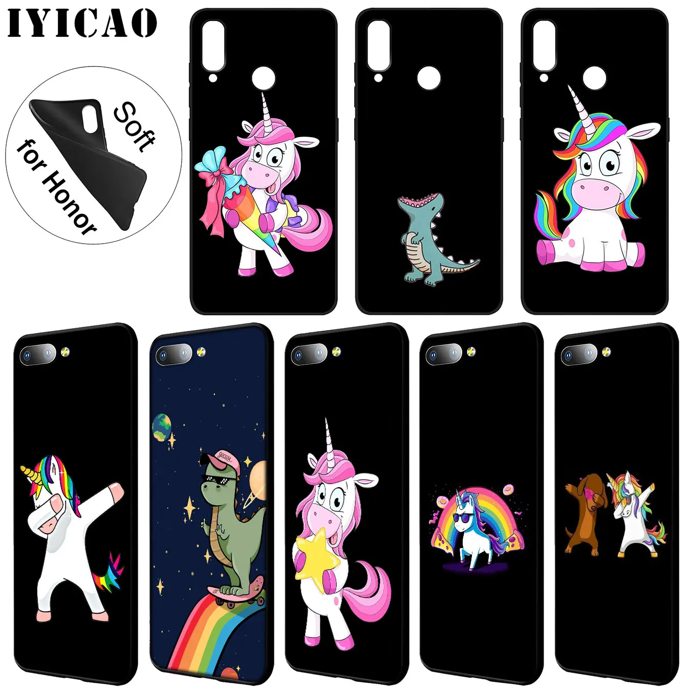 Мягкий силиконовый чехол для телефона IYICAO Dinosaur Unicorn Для Huawei Y9 Y7 Y6 Prime 2019 Honor 20 8C 8X 8 9
