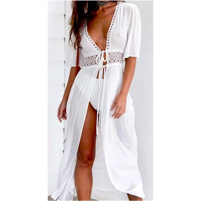 

kaftan beach lace bikini cover up long beach pareo robe de plage women 2019 summer saida Beach tunic beachwear