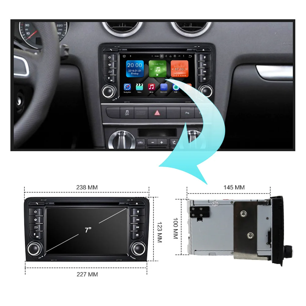 Excellent Eunavi 7" Octa 8 Core 4G RAM Android 8.0 Car DVD Radio Player for Audi A3/S3(2003-2013) stereo with TPMS/OBD2/4G/DAB+/GPS/WIFI 1
