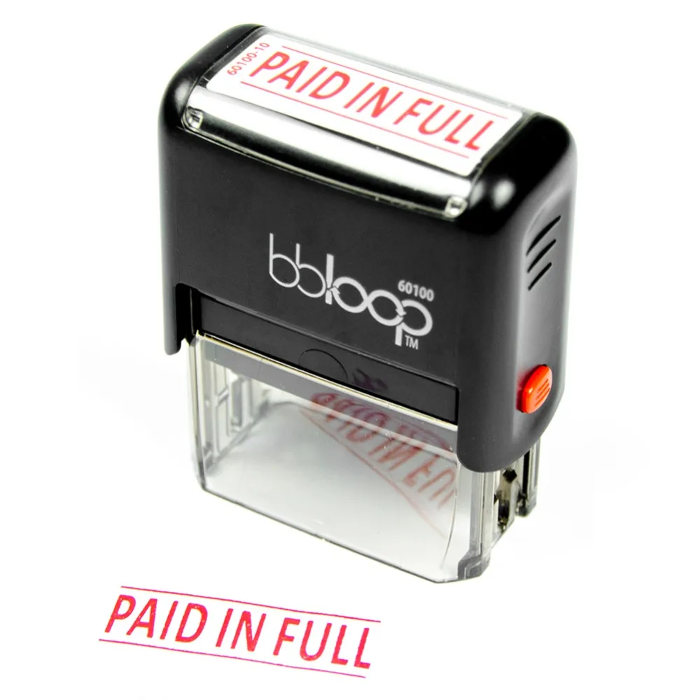 

BBloop Stamp "PAID IN FULL" Self-Inking Stamp Rectangular, Laser Engraved. RED