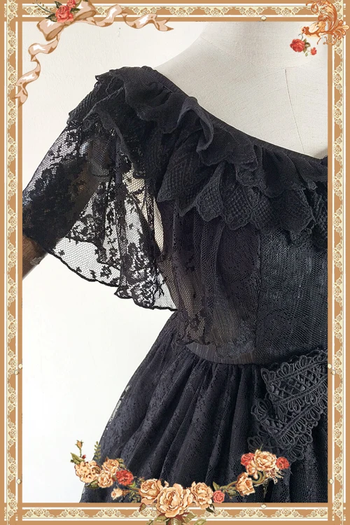 Обсидиан~ готическое кружевное платье с коротким рукавом и оборками, платье лолиты, Инфанта