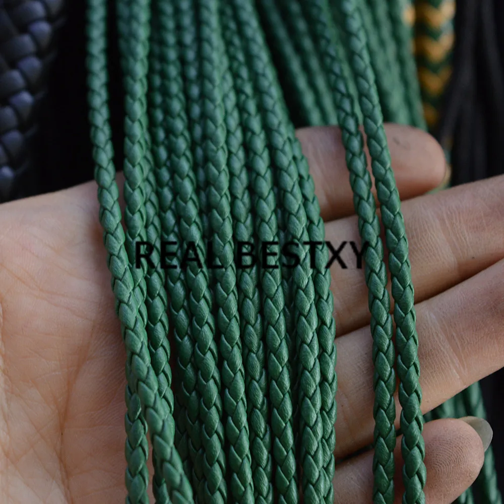 Реальный BESTXY 5 м/лот 3 мм зеленый круглый плетеный кожаный шнур веревка Ювелирная