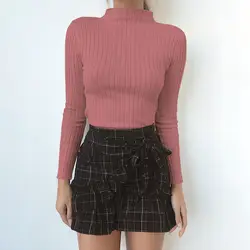 Горячая Распродажа розовый укороченный топ черный облегающий женский свитер с высоким воротником Пуловеры сексуальный Трикотаж