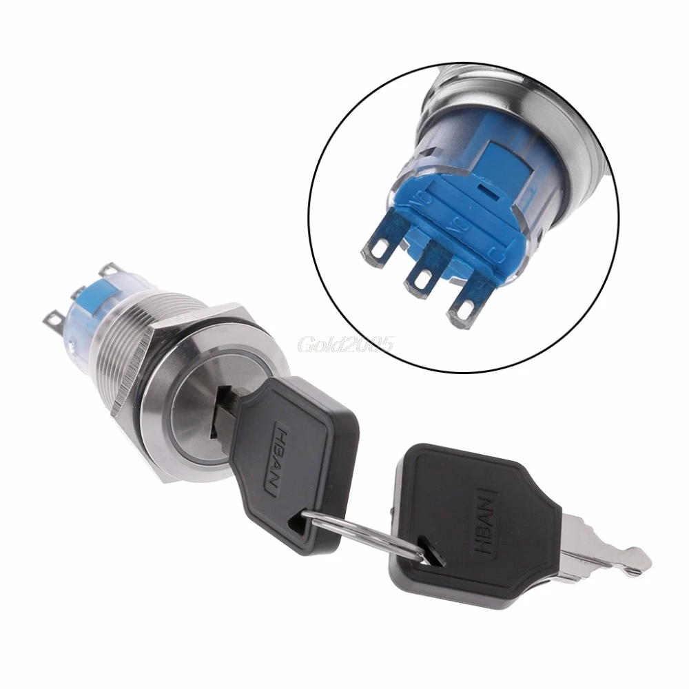 

19mm Waterproof Key Lock Button Switch Flat Round Stainless Steel Metal ON/OFF Lock Electronic with Key Apr Drop Ship