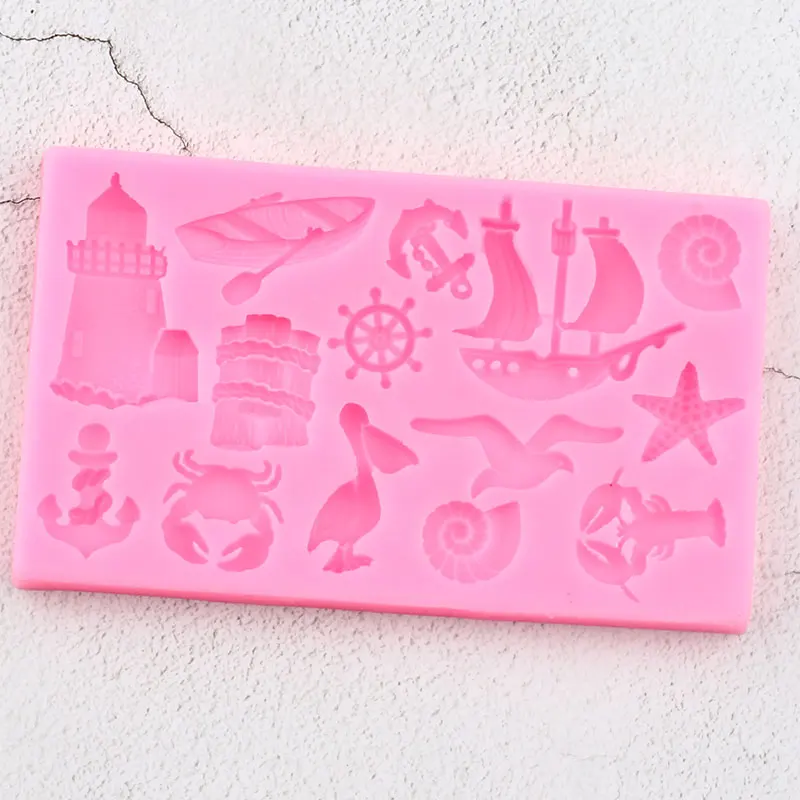 Sea Animals Silicone Molds Sailboat Anchor Fondant Baby Birthday Cake Decorating Tools Candy Fimo Clay Chocolate Gumpaste Moulds