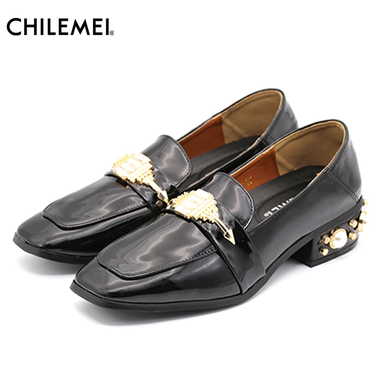 

Fashion Women's Pumps Office Lady Shoes Retro Square Toe Elegant Pearl Heels Female Concise Design Slip On Same Style As Star