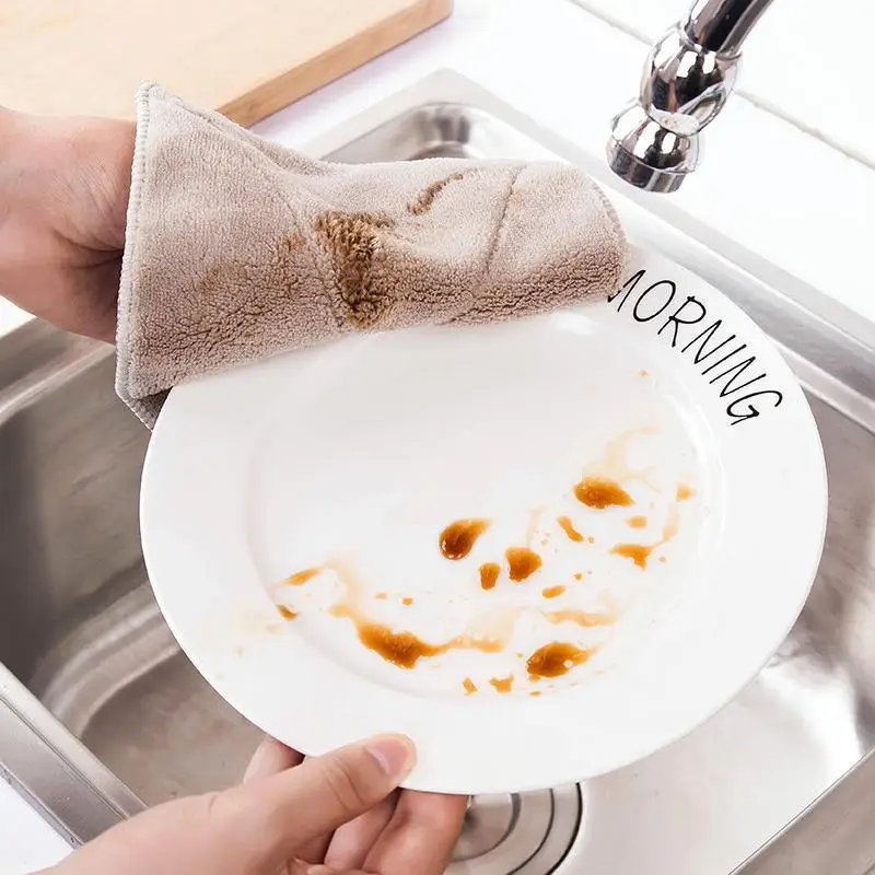 3 шт. микрофибра двухсторонняя впитывающая тряпка утолщенная антипригарная масляная тарелка полотенце чистящая ткань кухонная ткань для посуды Полотенце