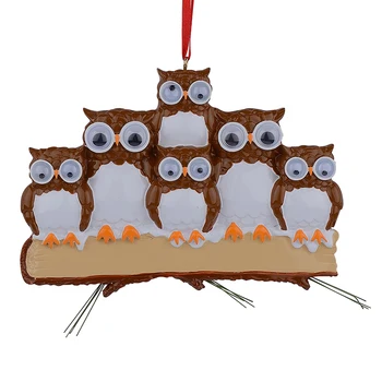 

Maxora Brown Yellow Owl Family Of 5 Resin Glossy Personalized Christmas Tree Ornaments PR279-5
