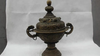 

17"China Folk Pure Bronze Lucky Dragon Lion Burner incense burner Statue