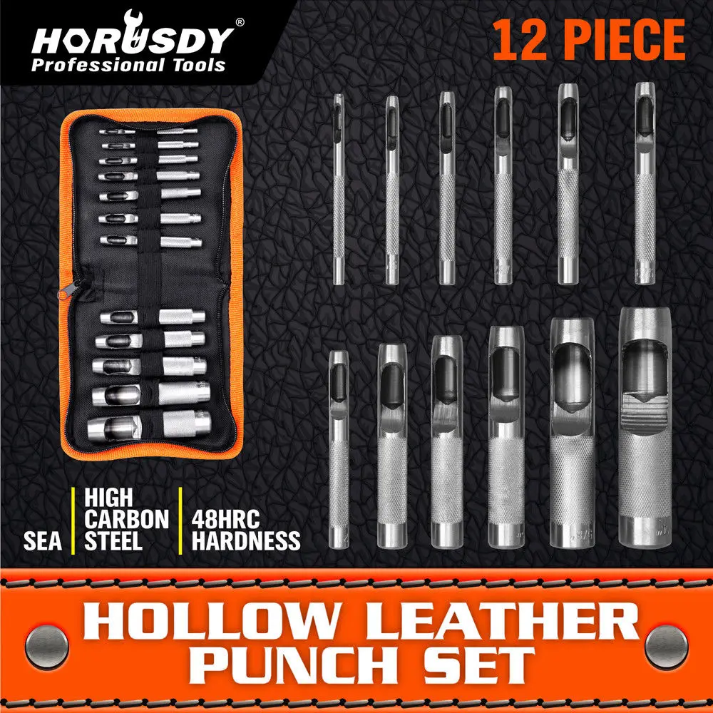 

HORUSDY 12Pcs Hollow Metal Leather Punch Set Drill Set 1/8"-3/4" Inch Vinyl Gasket With Case High Quality Drills