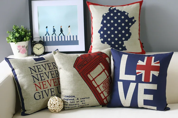 Linen cotton blend Union Jack Bus telephone booth Home Decor Pillow