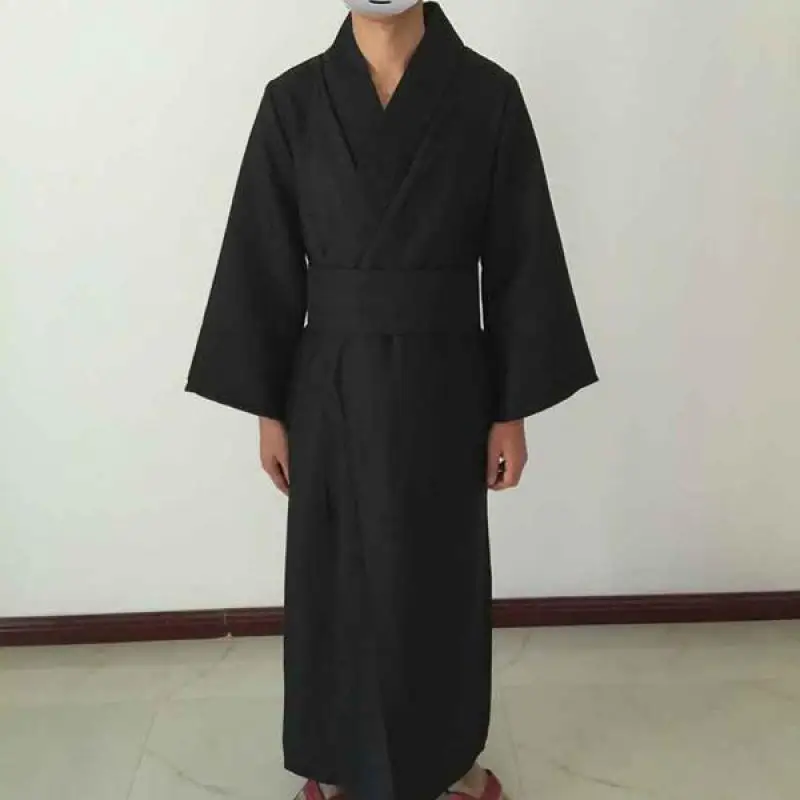 Japanese Style Men Classic Black Samurai Clothes Halloween Cosplay Costume Traditional Yukata Haori Warrior Kimono With Obi