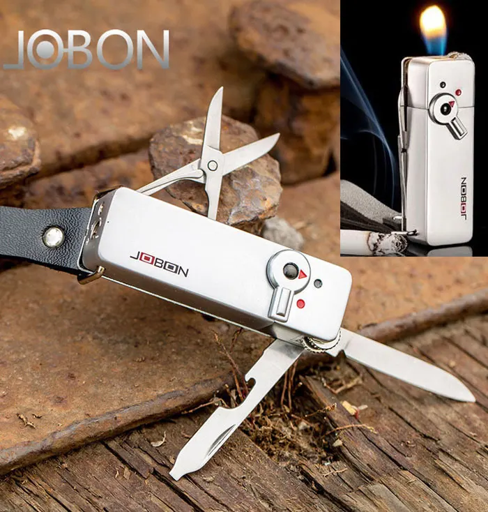 JOBON Multifunctional Refillable Gas Flame Cigarette Lighter With Knife