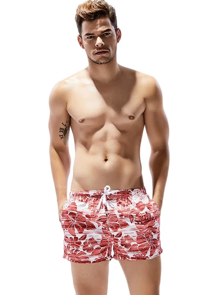 

Summer Sexy Men's Floral Printed Beach Shorts Quick Dry Drawstring Short Trousers Sports Sunbath Surfing Home Board Shorts 2019