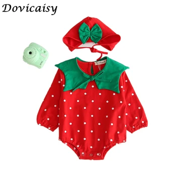 

2019 Autumn Baby Girl bodysuit Strawberry Print Sleeveless Jumpsuit Romper+Hat Infant Girls Outfits Newborn Kids Clothes Set