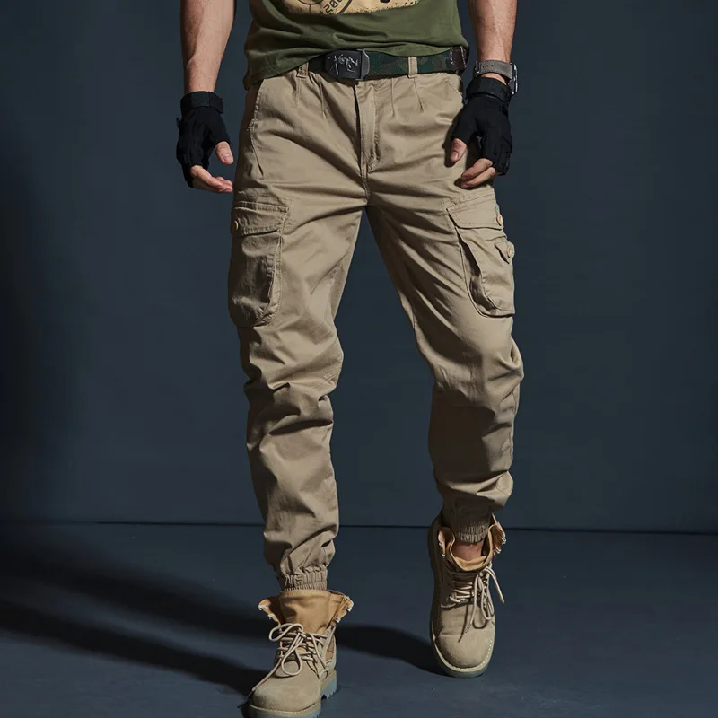 Günstig Hohe Qualität Khaki Casual Hosen Männer Military Tactical Jogger Tarnung Cargo Hosen Multi Tasche Mode Schwarz Armee Hose