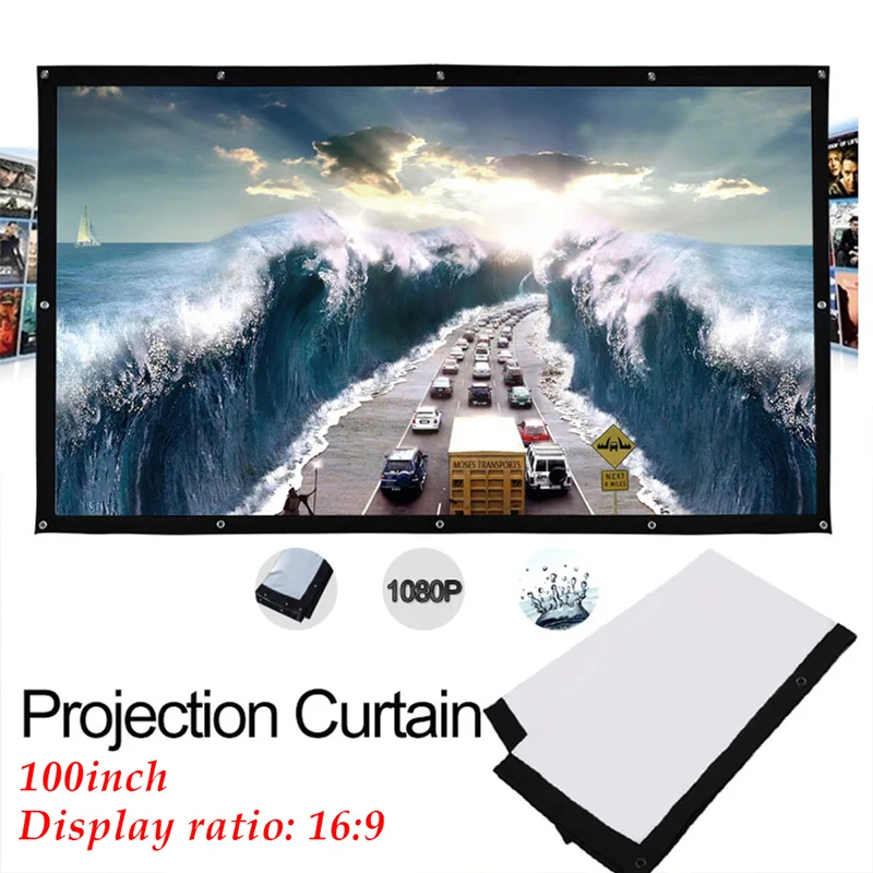 Портативный HD проектор экран 100/120 дюймов 16:9 сложенный Белый Передний проекционный экран открытый домашний кинотеатр толстый прочный
