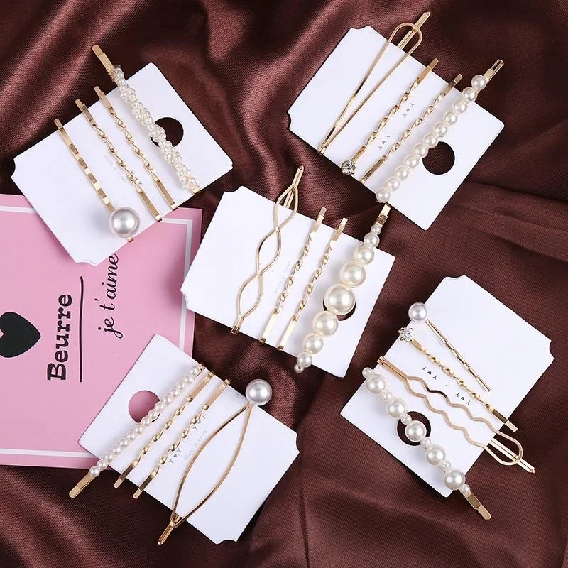 

Korean Pearl Hairpin New Girl Ins Net Red Hair Card Female Word Clip Bb Clip Bangs Clip