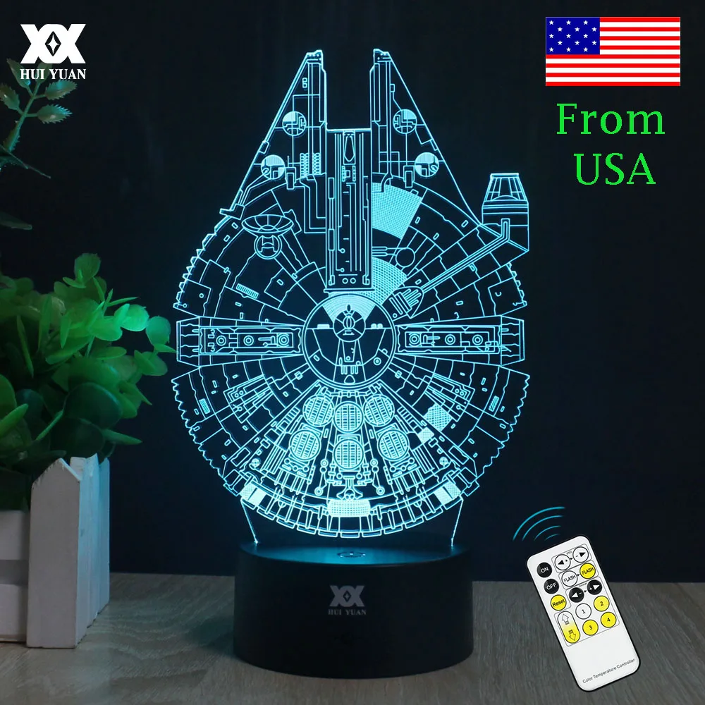 

Star Wars Millennium Falcon 3D Lamp LED Remote Control Night Light USB Decorative Table Lamp Interesting Gift HUI YUAN Brand