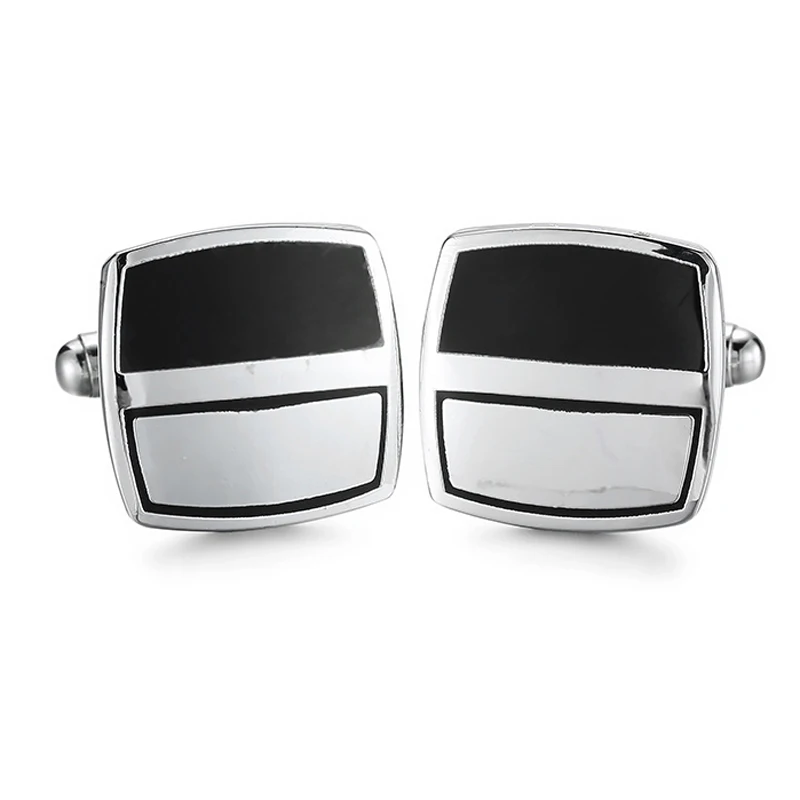 

DY promotion new French minimalist style shirt cuff Cufflinks quality black square Silvery Stripe Cufflinks wholesale and retail