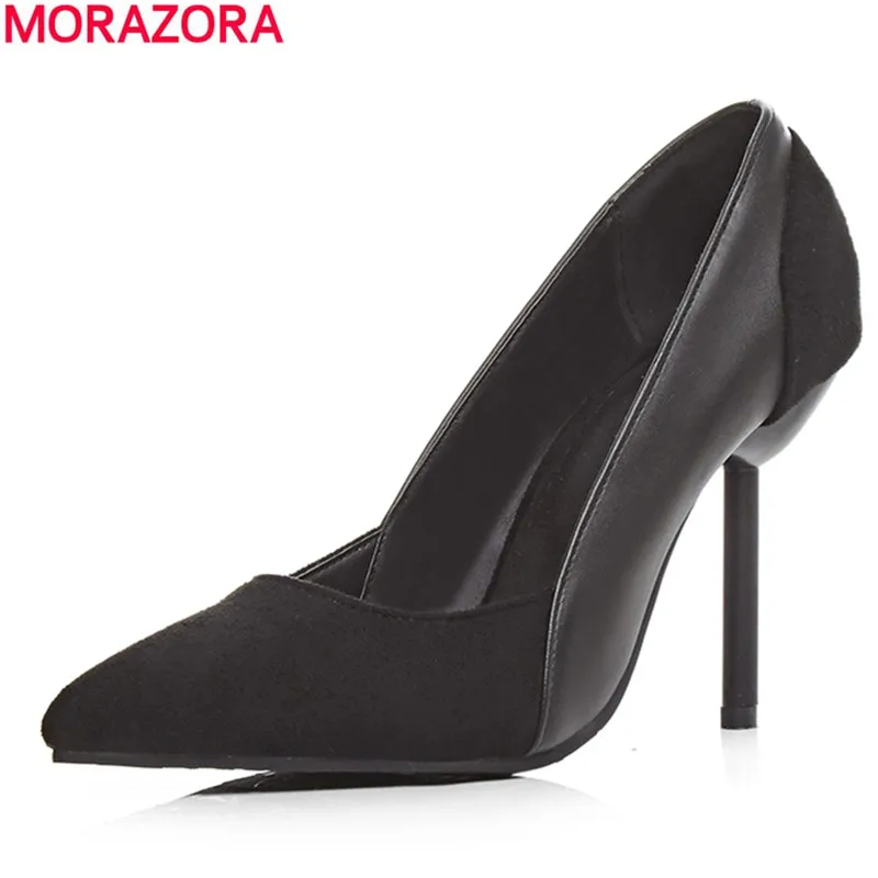 

MORAZORA Big size 2020 fashion summer solid black shoes woman stiletto high heels pointed toe pu leather women pumps large size