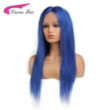 Carina Hair Brazilian Remy Human Hair Pure Blue Color Full Lace Wig Middle Part Straight Hair with Baby Hair Glueless Wigs