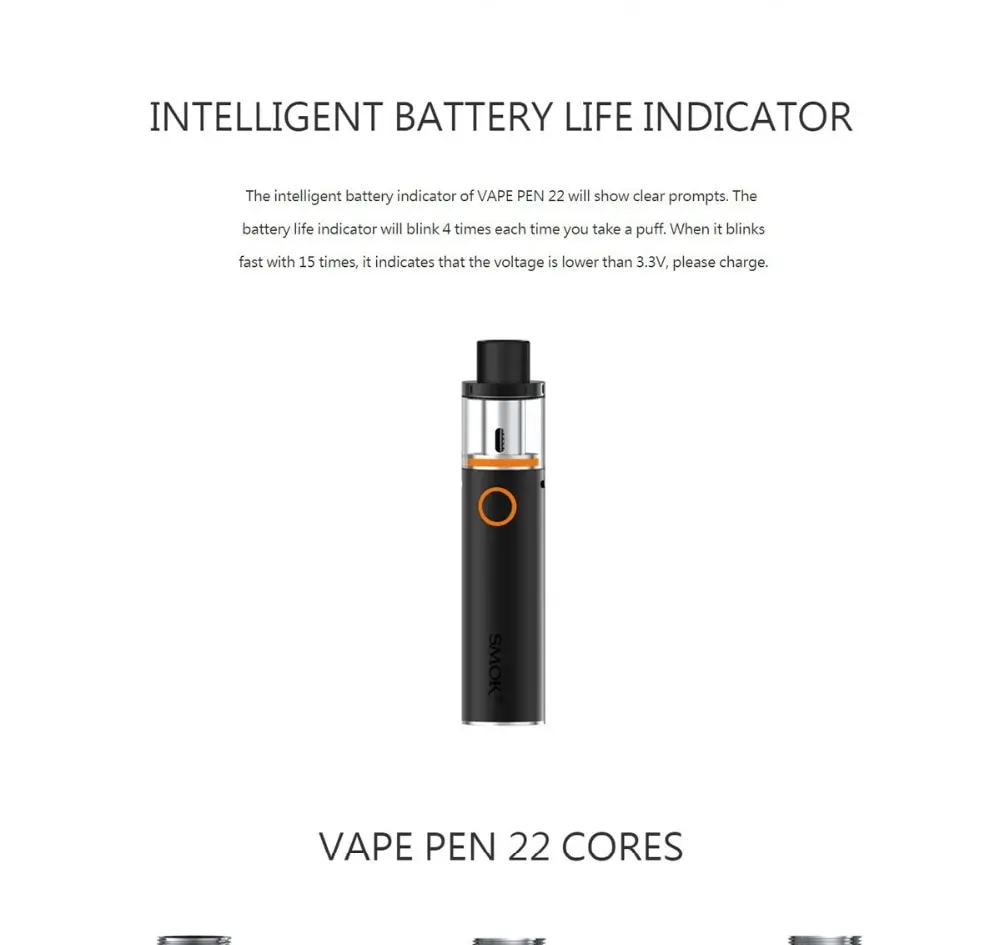 SMOK Vape Pen 22 комплект 1650 Ом двухъядерный со встроенным аккумулятором мАч светодиодный индикатор электронная сигарета vs vape nord 22