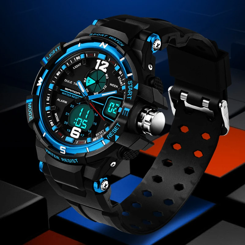 

Male Fashion Sport Military Wristwatches 2018 New SANDA Watches Men Luxury Brand 3ATM 30m Dive LED Digital Analog Quartz Watches