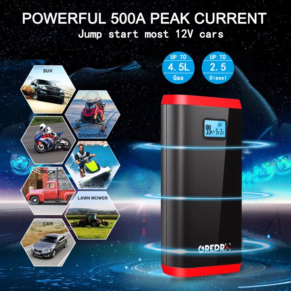 9000 mAh 500A автомобильный стартер 12 V Многофункциональный Аварийный усилитель