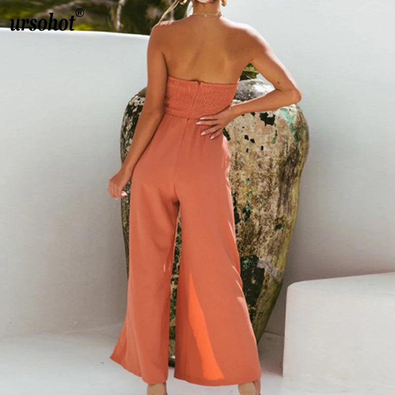 Ursohot Boho Длинные широкие комбинезоны с ремешками на ногах Плиссированные эластичные комбинезоны без рукавов с квадратным вырезом и высокой талией Шифон