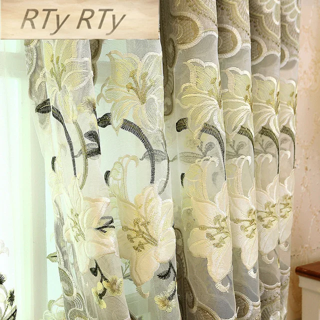

Embroidery Chenille Embroidered Semi-Blackout Curtains European Style Fabric and Tulle For Living Room Villa Bedroom M011-40