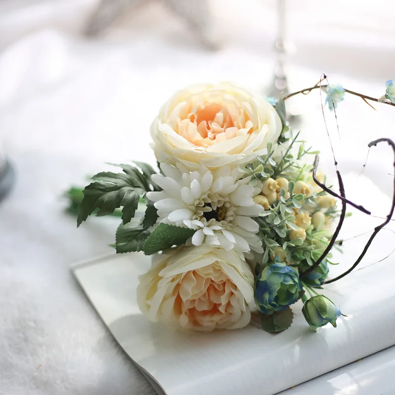 Champagne Lovegrace искусственная Цветочная композиция Роза для свадьбы свадебный букет розовая роза ромашка Шелковый Искусственный цветок DIY украшение дома - Цвет: Champagne