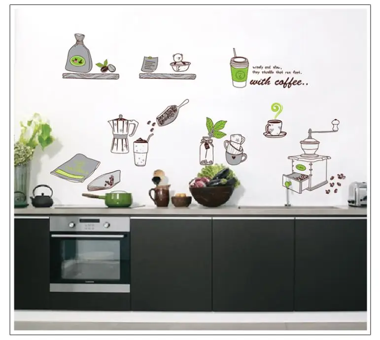 Free Shipping 1Pcs tableware forRestaurant Storefront Kitchen Wall Sticker, 3D DIY Fashion Sticker Home Decration Wallpaper