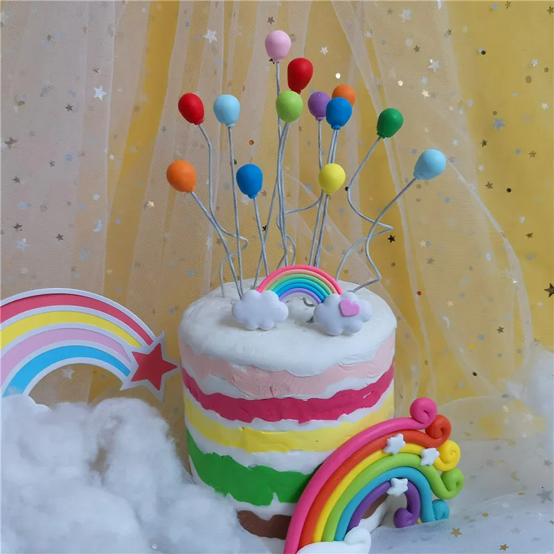 

Red Blue Yellow Balloon Cake Toppers Rainbow Unicorn Happy Birthday Children's Day Party Decorations For Baking Cute Gifts
