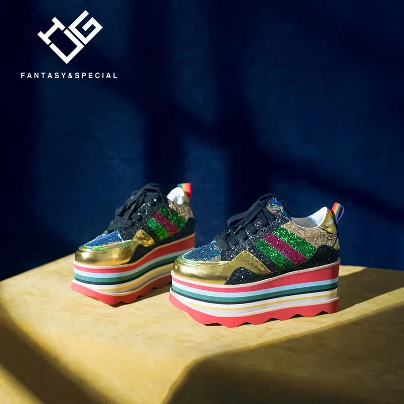 Chaussures Tenis Femmes Véritable Feminino top Plates Esportivo Fond Dame Décontractées Sequin Cuir 2019 Ugi Épais Haute Pour Rose 5ABwqWv
