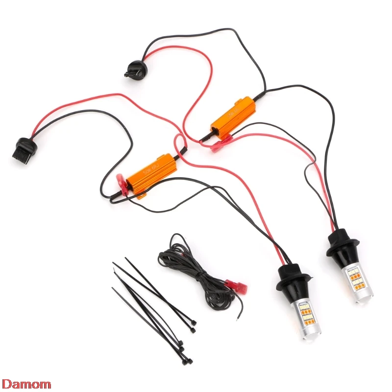 

2pc T20 7440 42-LED 2835 50W Dual-Color Switchback LED DRL Turn Signal Light Kit
