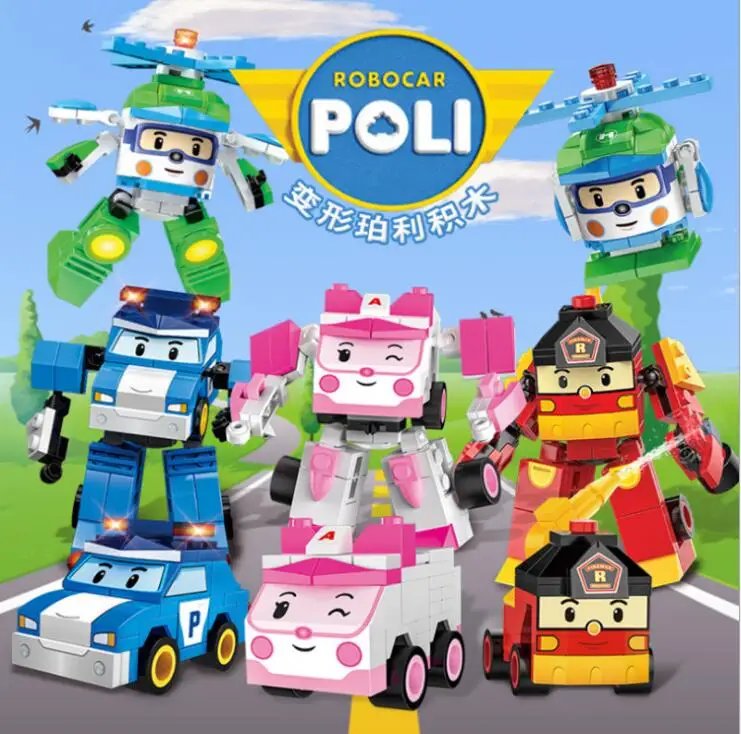 

Genuine Robocar Poli Korea kids Toys Robot Blocks Figure kids Bricks Toys Legoings Deformation Toy 2 in 1 Robot