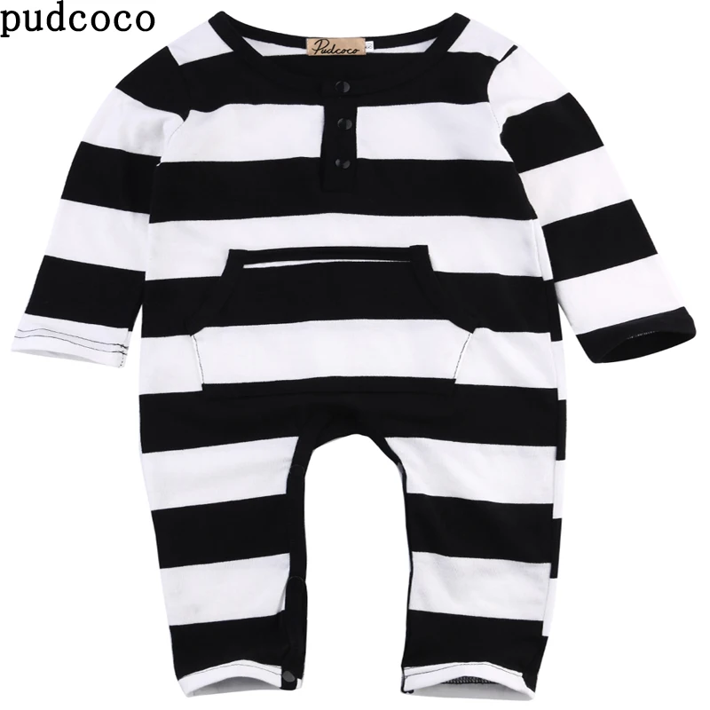 Baby Boys Rompers clothes long sleeve Black White Striped baby Rompers