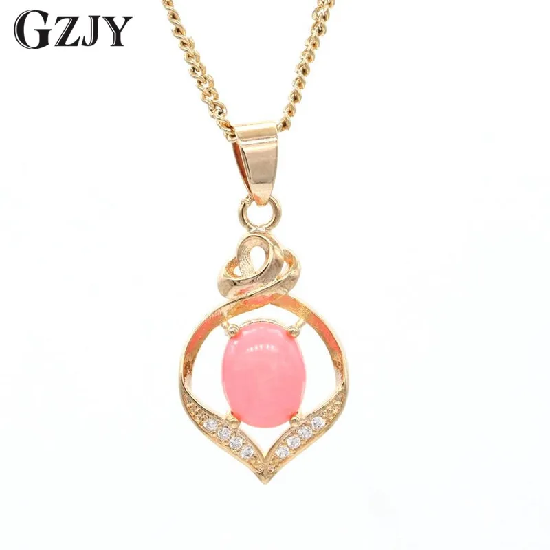 

GZJY Charming Gold Color Natural Zircon Pink Coral Pendant Necklaces For Women Fashion Jewelry Birthday Best Friends Gifts H08-2