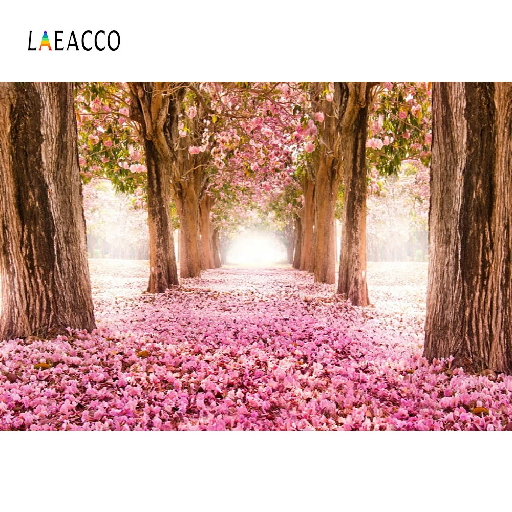 

Laeacco Sweet Pink Flowers Tree Pathway Scenic Baby Photography Backgrounds Customized Photographic Backdrops For Photo Studio