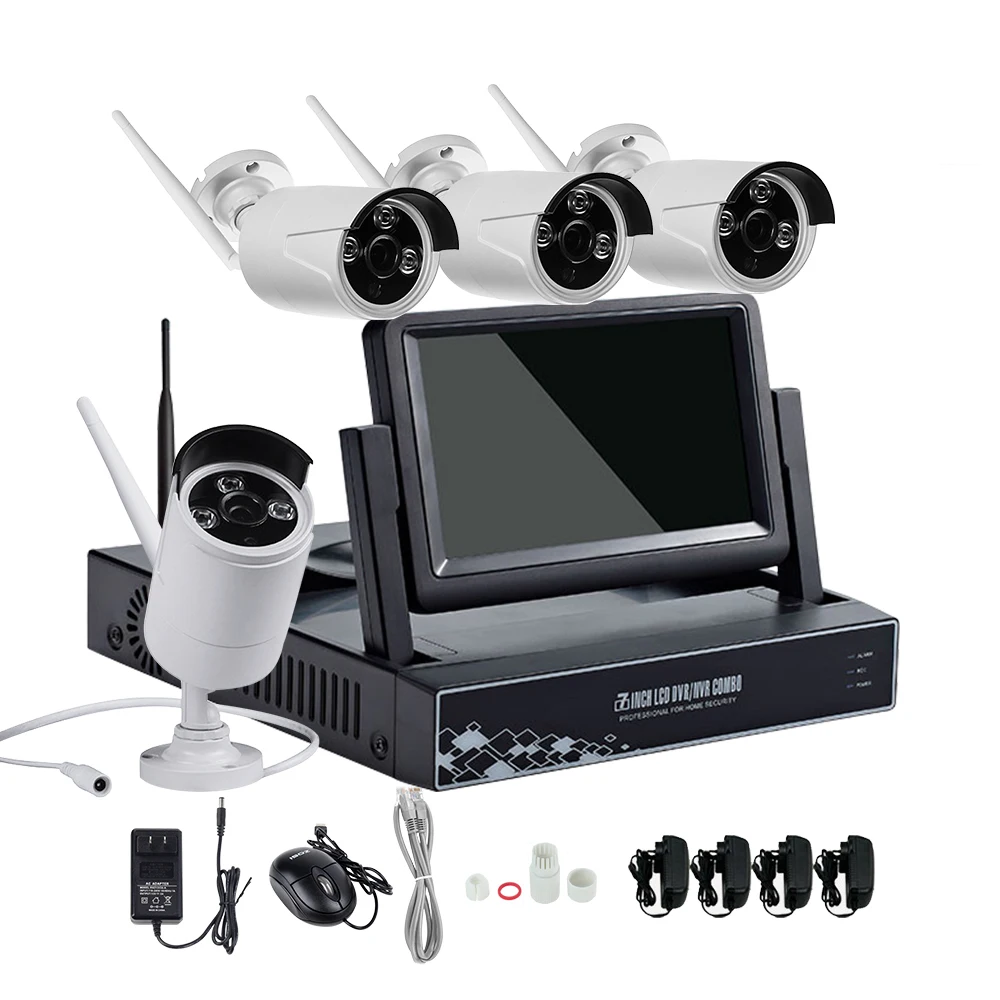 7 Inch Displayer 4CH 960P Wireless CCTV System Wireless NVR IP Camera IR-CUT Bullet Home Security System CCTV Kit Hiseeu