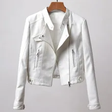 Fashion Women Leather Jackets Soft PU Faux Leather Coats Slim Short Designer Mandarin Collar Women Motorcycle Coats Outwear C775